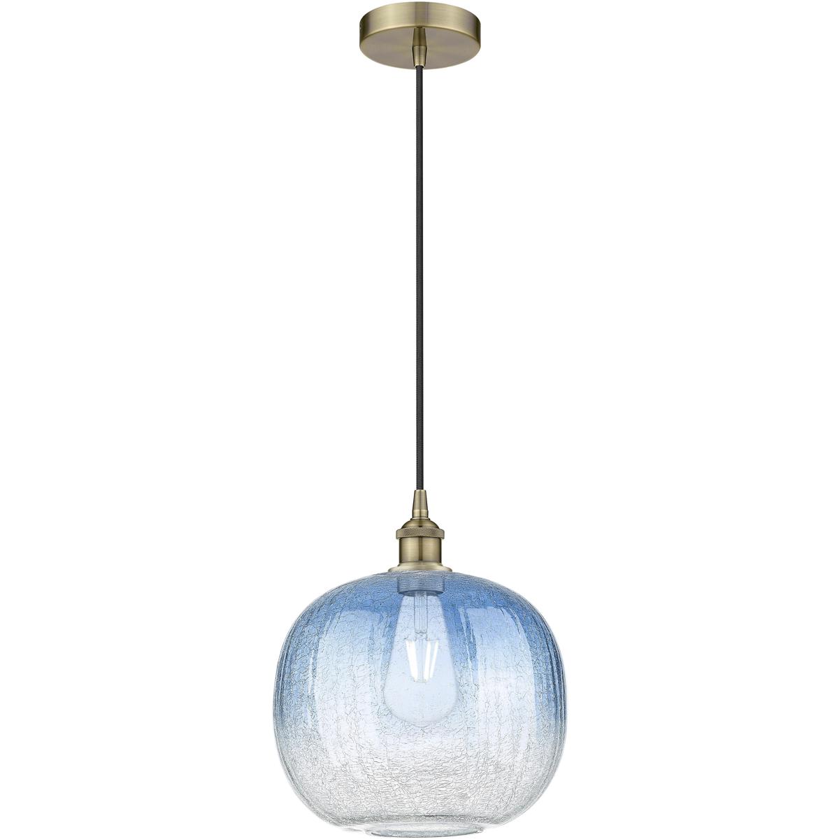 Innovations Lighting 616-1P-AB-G481-10SB Edison Brookhaven Sphere 1 Light 10.5 inch Antique Brass Mini Pendant Ceiling Light in Sapphire Blue Glass