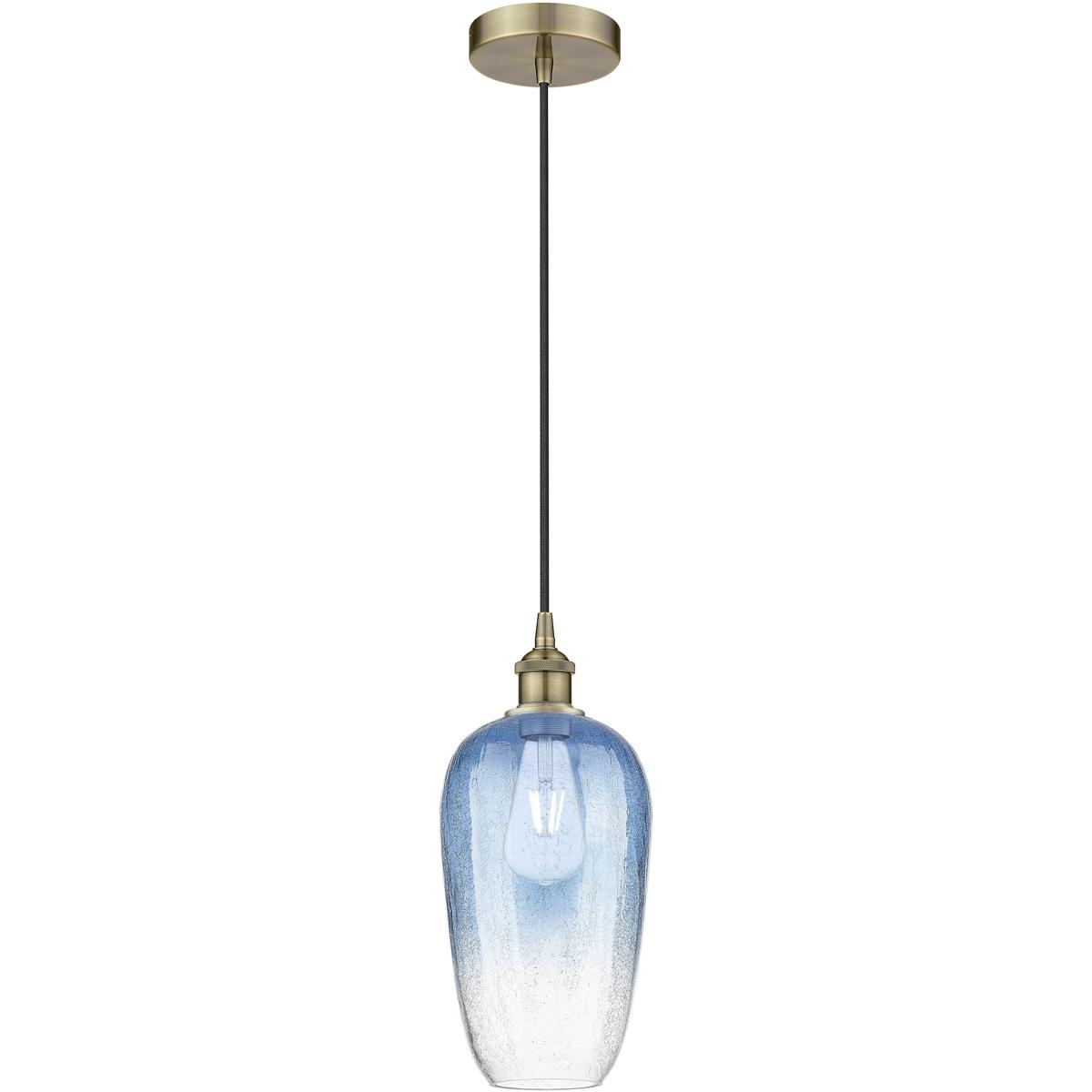 Innovations Lighting 616-1P-AB-G484-7SB Edison Brookhaven Flute 1 Light 7 inch Antique Brass Mini Pendant Ceiling Light in Sapphire Blue Glass