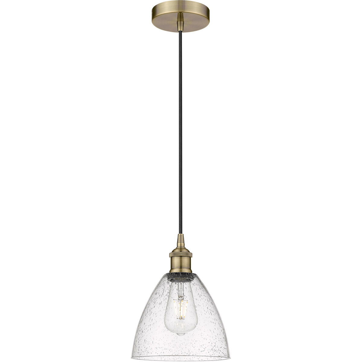 Innovations Lighting 616-1P-AB-GBD-754-LED Edison Dome LED 7.5 inch Antique Brass Mini Pendant Ceiling Light in Seedy Glass