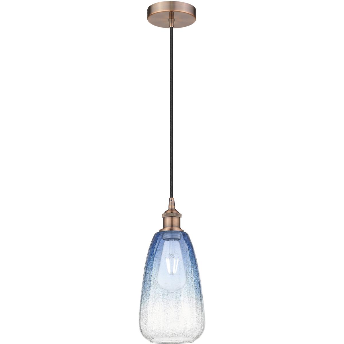 Innovations Lighting 616-1P-AC-G480-6SB Edison Brookhaven Almond 1 Light 6 inch Antique Copper Mini Pendant Ceiling Light in Sapphire Blue Glass