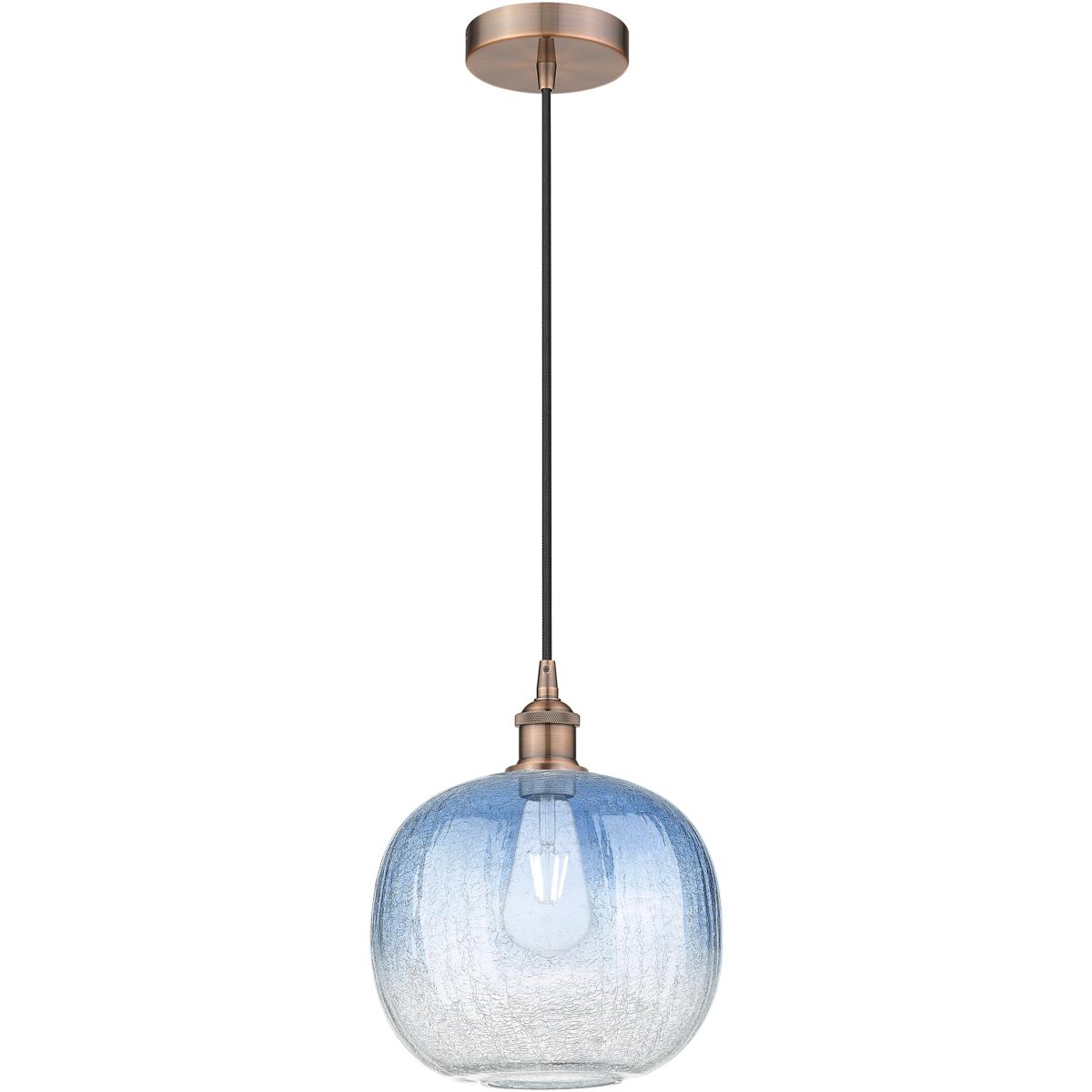 Innovations Lighting 616-1P-AC-G481-10SB Edison Brookhaven Sphere 1 Light 10.5 inch Antique Copper Mini Pendant Ceiling Light in Sapphire Blue Glass