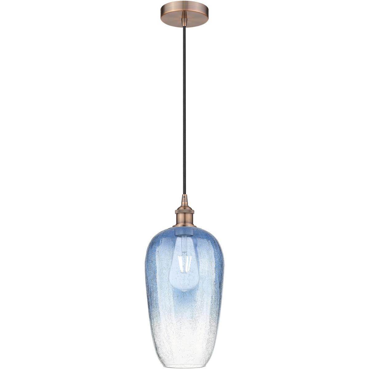 Innovations Lighting 616-1P-AC-G484-7SB Edison Brookhaven Flute 1 Light 7 inch Antique Copper Mini Pendant Ceiling Light in Sapphire Blue Glass