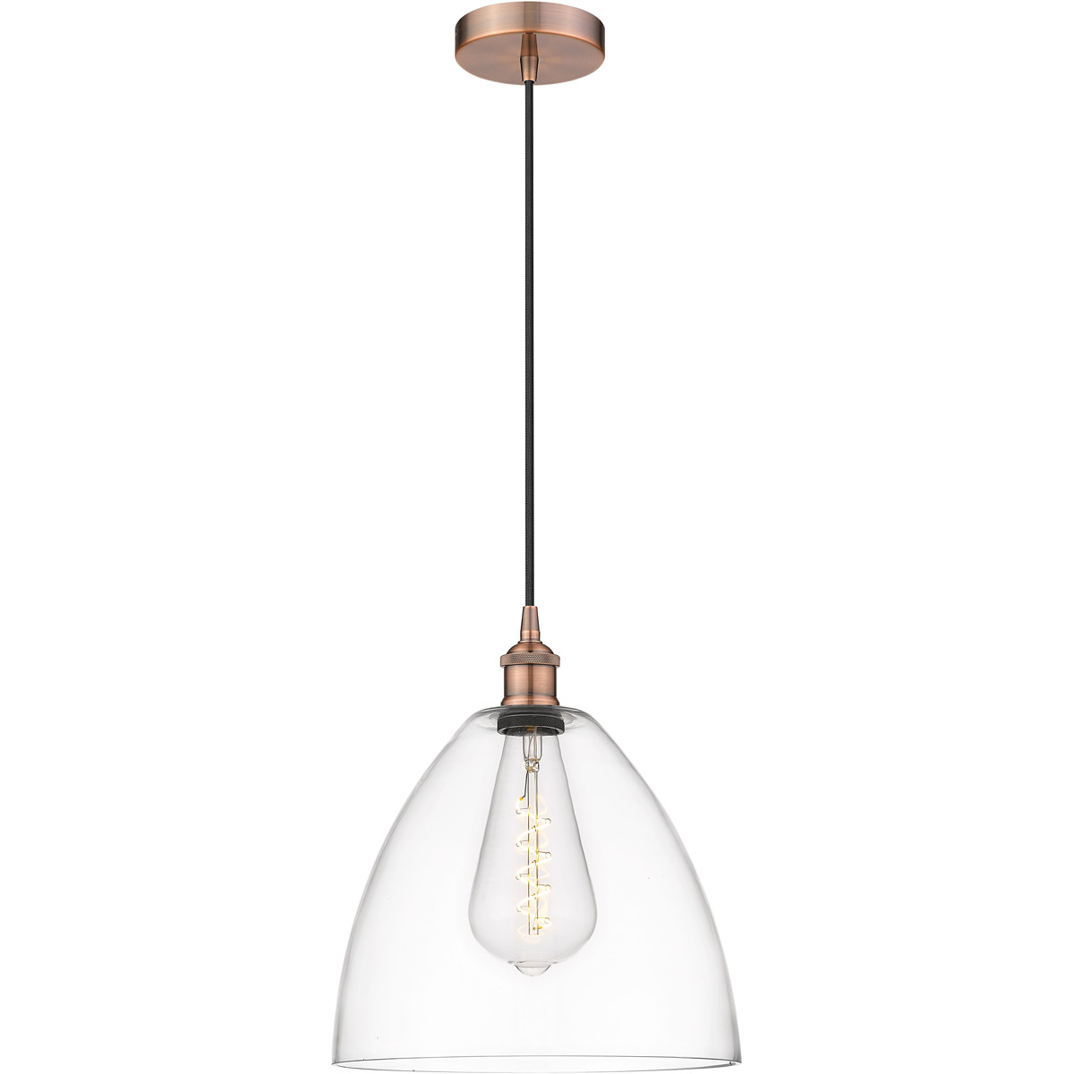 Innovations Lighting 616-1P-AC-GBD-122-LED Edison Dome LED 12 inch Antique Copper Mini Pendant Ceiling Light in Clear Glass