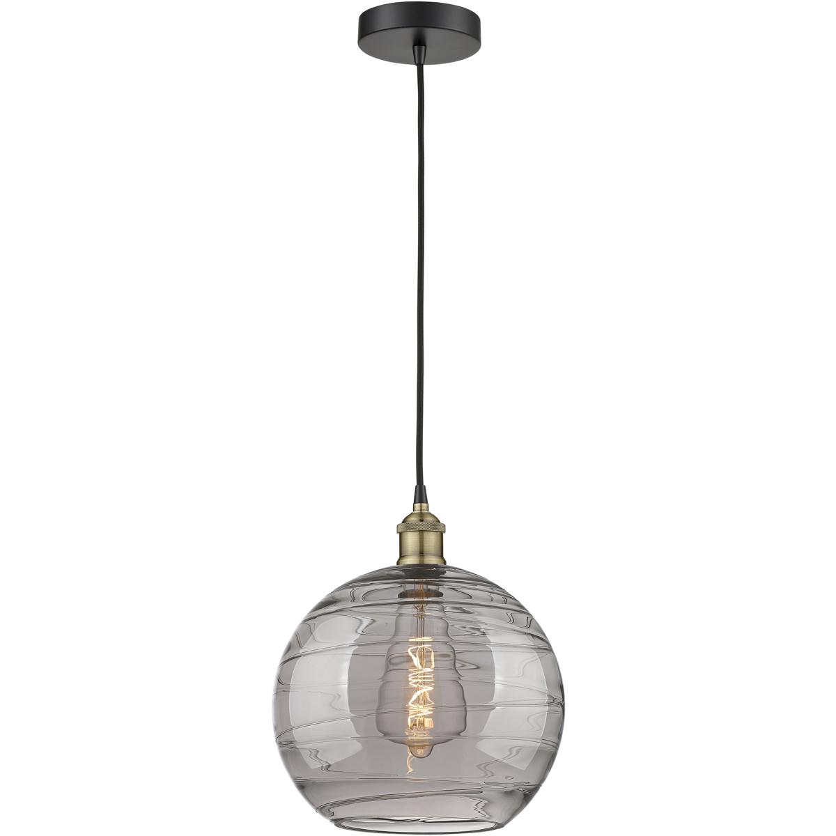 Innovations Lighting 616-1P-BAB-G1213-12SM Edison Athens Deco Swirl 1 Light 12 inch Black Antique Brass Cord Hung Mini Pendant Ceiling Light