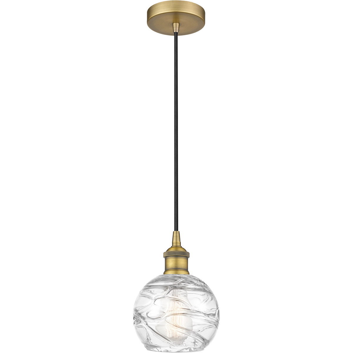 Innovations Lighting 616-1P-BB-G1213-6-LED Edison Athens Deco Swirl LED 6 inch Brushed Brass Mini Pendant Ceiling Light