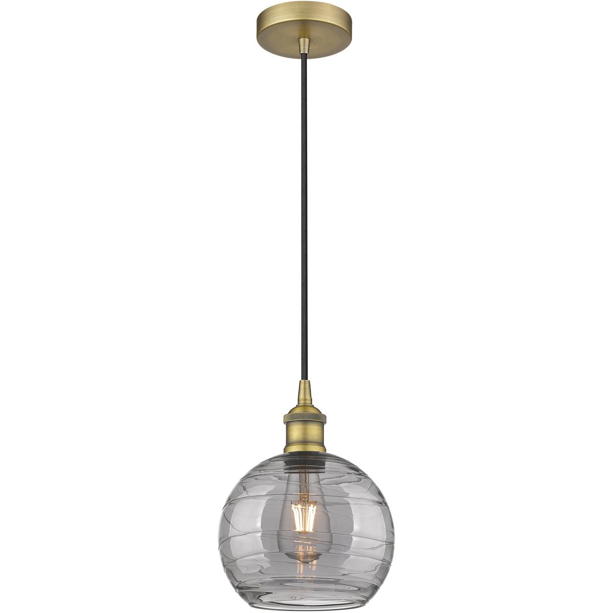 Innovations Lighting 616-1P-BB-G1213-8SM Edison Athens Deco Swirl 1 Light 8 inch Brushed Brass Cord Hung Mini Pendant Ceiling Light