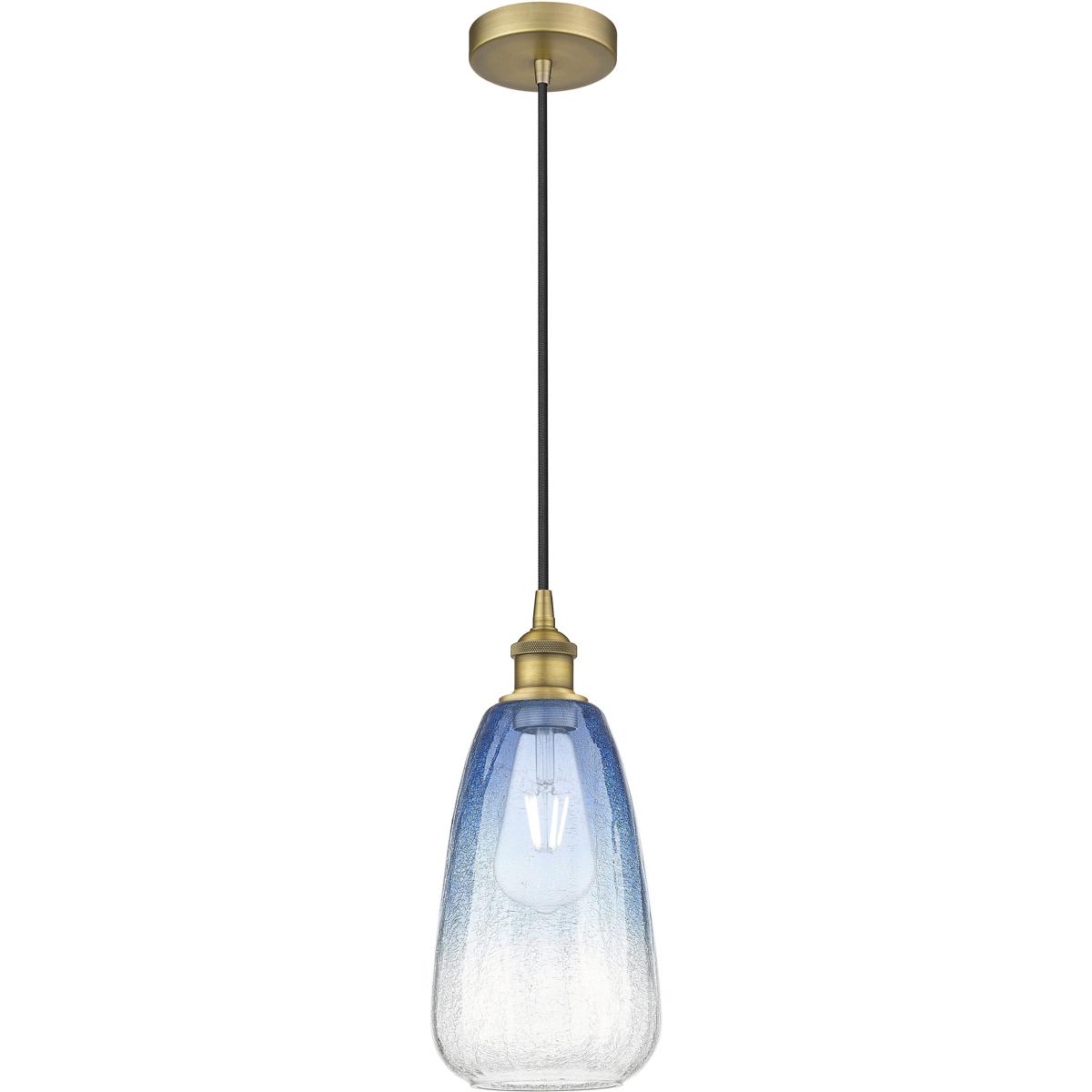 Innovations Lighting 616-1P-BB-G480-6SB Edison Brookhaven Almond 1 Light 6 inch Brushed Brass Mini Pendant Ceiling Light in Sapphire Blue Glass