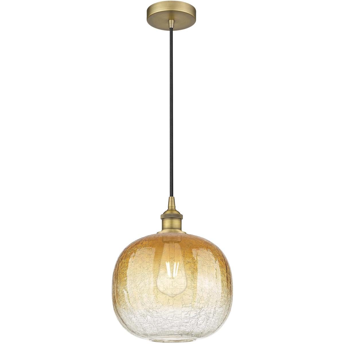 Innovations Lighting 616-1P-BB-G481-10AM Edison Brookhaven Sphere 1 Light 10.5 inch Brushed Brass Mini Pendant Ceiling Light in Amber Glass