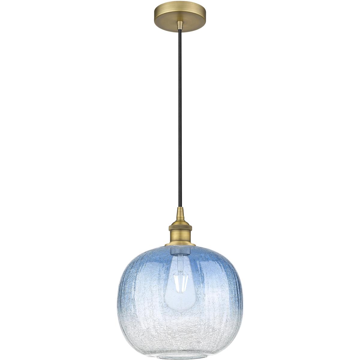 Innovations Lighting 616-1P-BB-G481-10SB Edison Brookhaven Sphere 1 Light 10.5 inch Brushed Brass Mini Pendant Ceiling Light in Sapphire Blue Glass