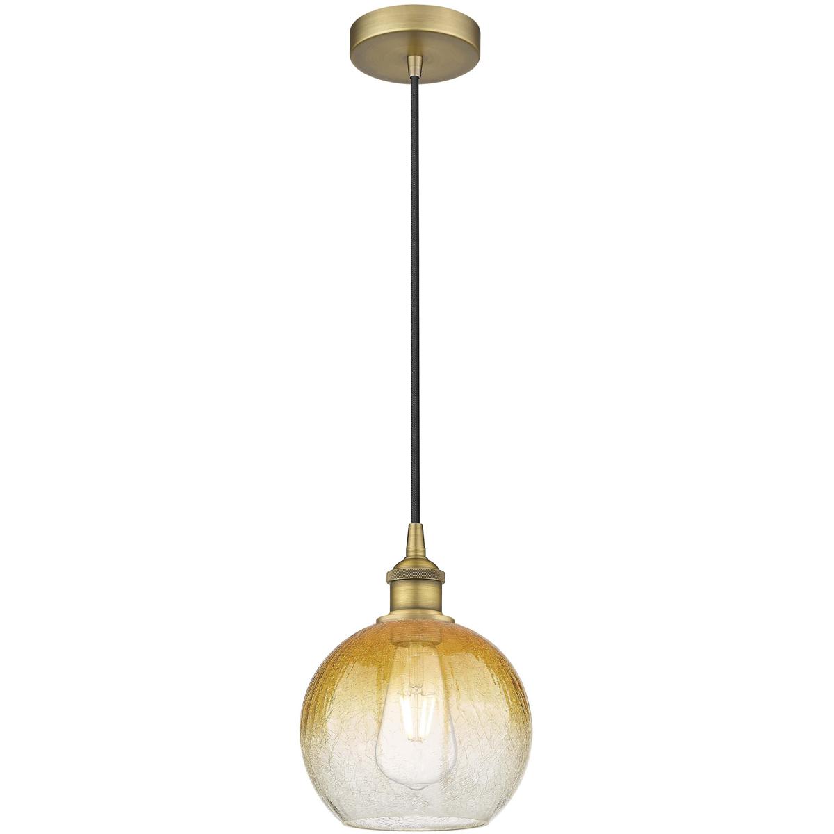 Innovations Lighting 616-1P-BB-G483-8AM Edison Brookhaven Globe 1 Light 7.88 inch Brushed Brass Mini Pendant Ceiling Light in Amber Glass
