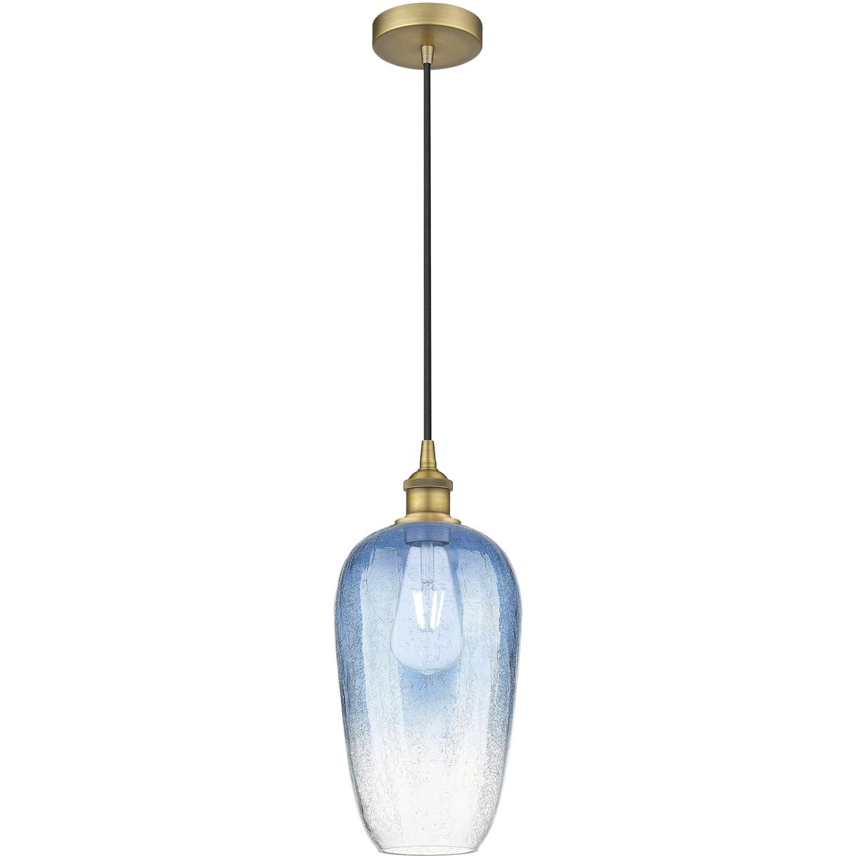 Innovations Lighting 616-1P-BB-G484-7SB Edison Brookhaven Flute 1 Light 7 inch Brushed Brass Mini Pendant Ceiling Light in Sapphire Blue Glass
