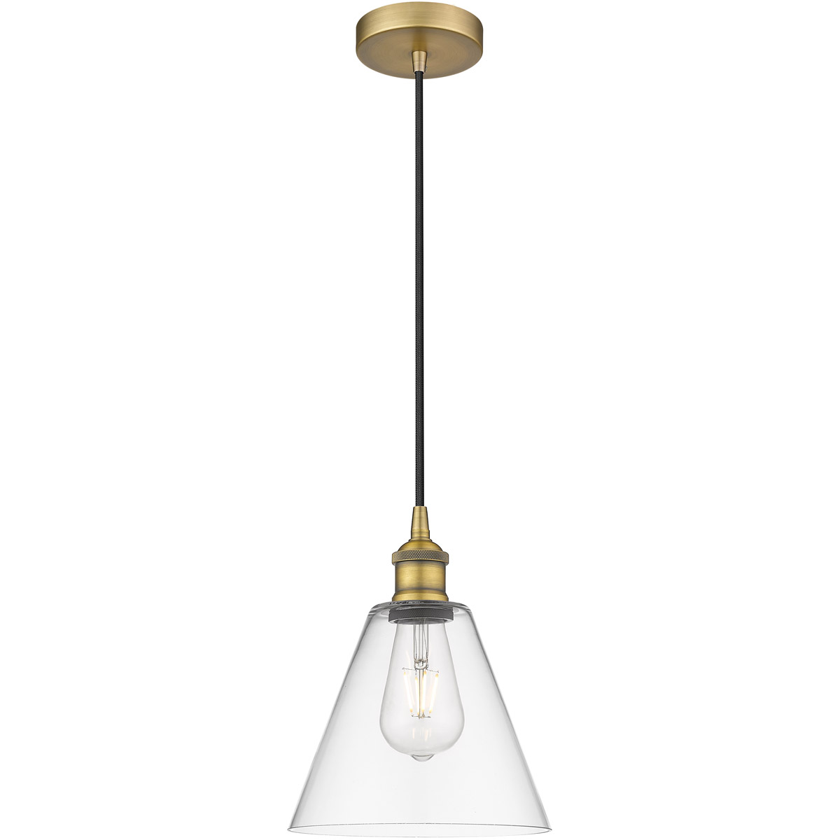Innovations Lighting 616-1P-BB-GBC-82 Edison Cone 1 Light 8 inch Brushed Brass Mini Pendant Ceiling Light