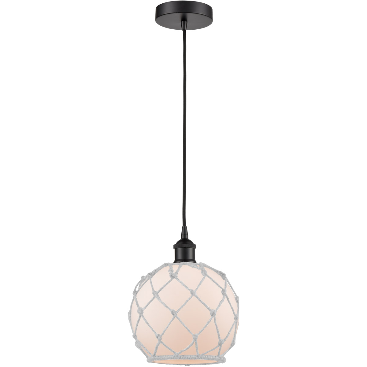 Innovations Lighting Bruno Marashlian Farmhouse Rope 8 Inch Mini Pendant Farmhouse Rope - 616-1P-BK-G121-8RW-LED - Farmhouse