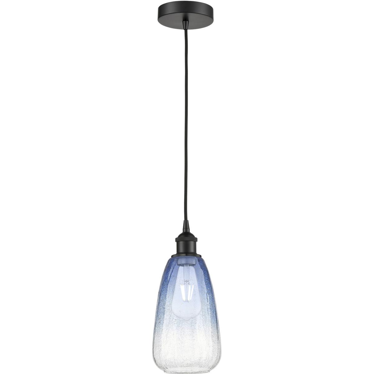 Innovations Lighting 616-1P-BK-G480-6SB Edison Brookhaven Almond 1 Light 6 inch Matte Black Mini Pendant Ceiling Light in Sapphire Blue Glass