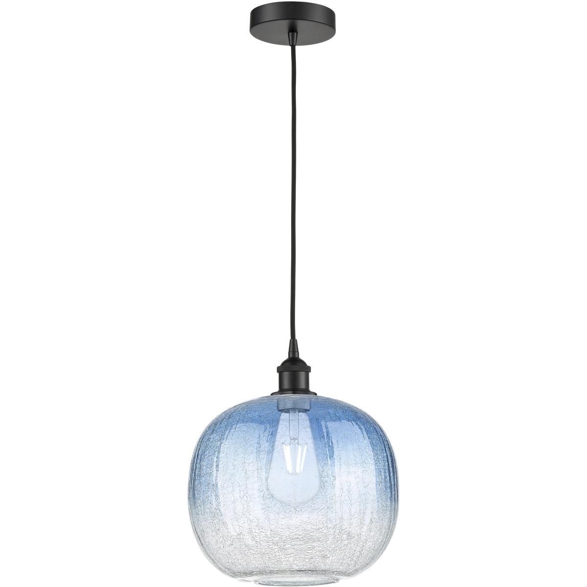 Innovations Lighting 616-1P-BK-G481-10SB Edison Brookhaven Sphere 1 Light 10.5 inch Matte Black Mini Pendant Ceiling Light in Sapphire Blue Glass