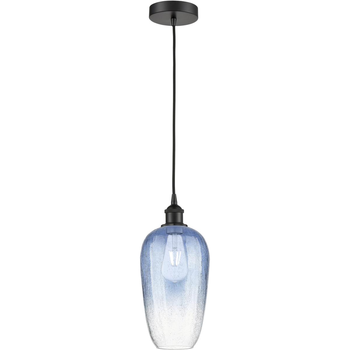 Innovations Lighting 616-1P-BK-G484-7SB Edison Brookhaven Flute 1 Light 7 inch Matte Black Mini Pendant Ceiling Light in Sapphire Blue Glass
