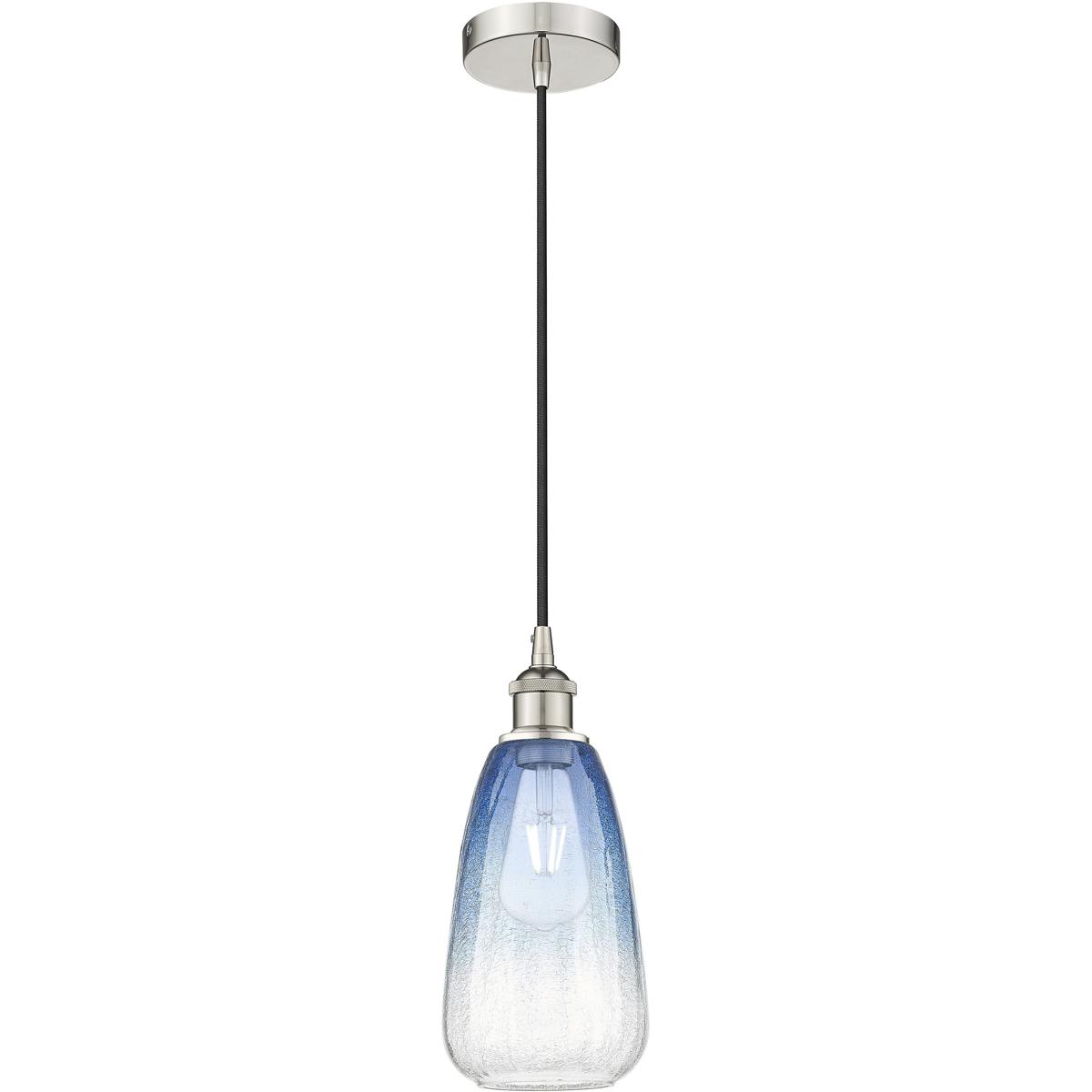 Innovations Lighting 616-1P-PN-G480-6SB Edison Brookhaven Almond 1 Light 6 inch Polished Nickel Mini Pendant Ceiling Light in Sapphire Blue Glass
