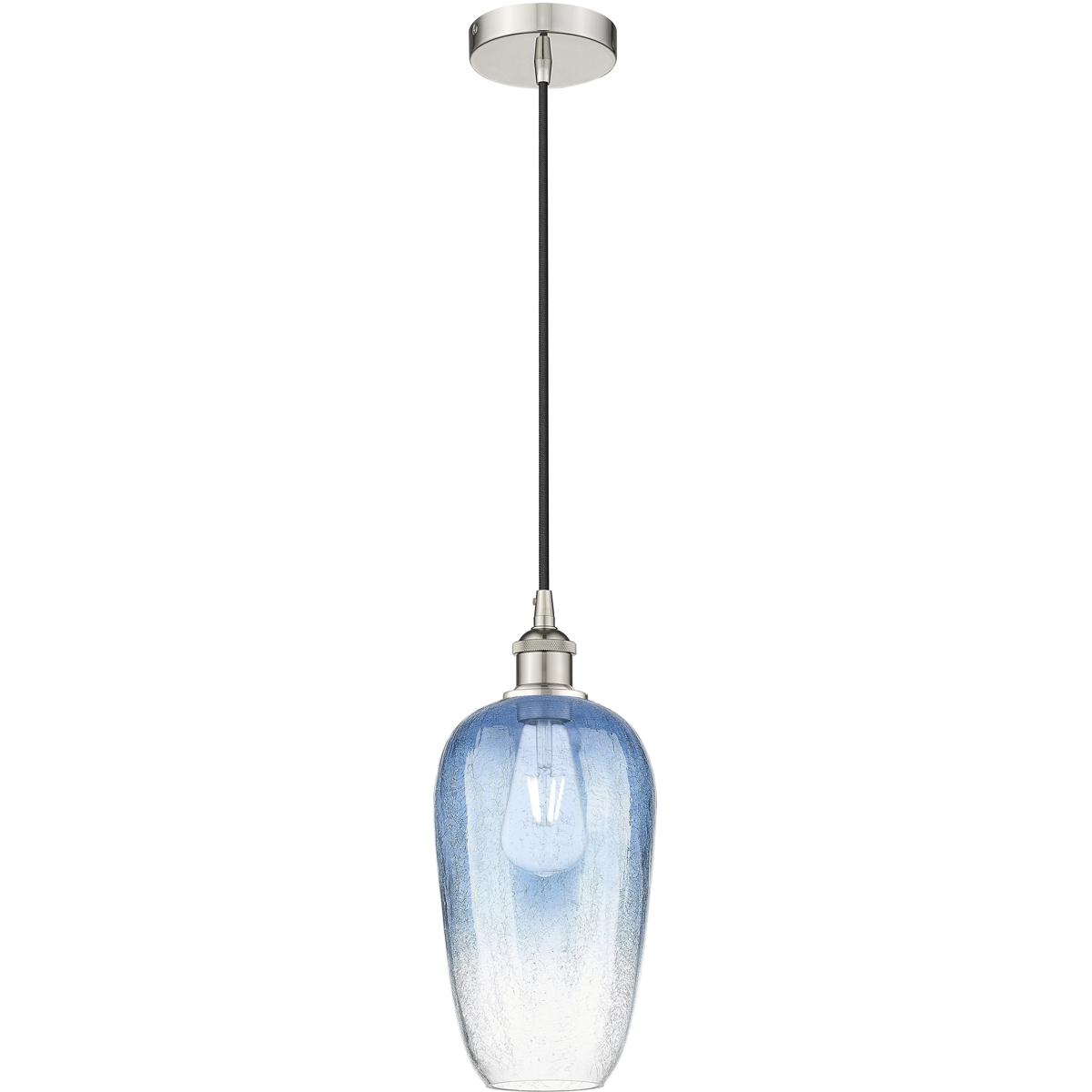 Innovations Lighting 616-1P-PN-G484-7SB Edison Brookhaven Flute 1 Light 7 inch Polished Nickel Mini Pendant Ceiling Light in Sapphire Blue Glass