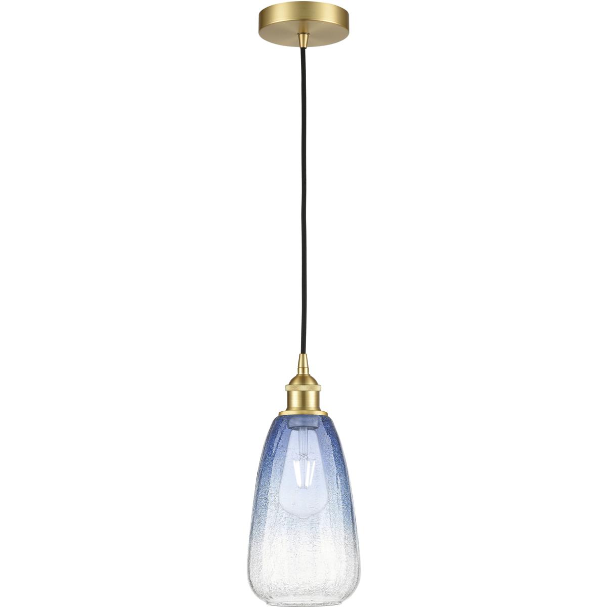 Innovations Lighting 616-1P-SG-G480-6SB Edison Brookhaven Almond 1 Light 6 inch Satin Gold Mini Pendant Ceiling Light in Sapphire Blue Glass
