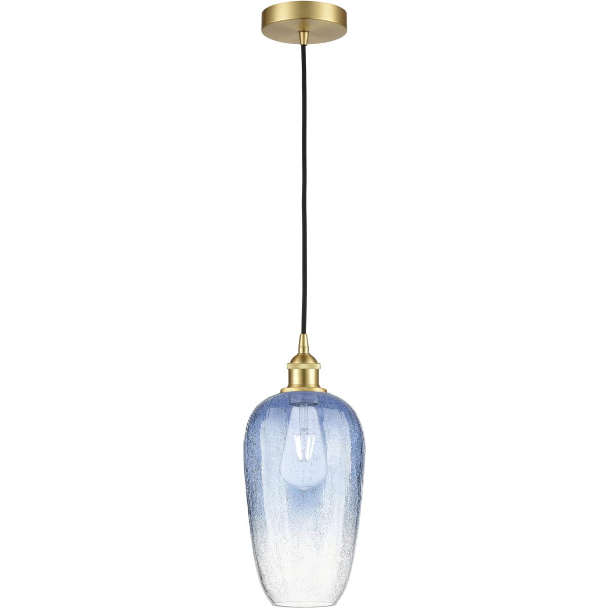 Innovations Lighting 616-1P-SG-G484-7SB Edison Brookhaven Flute 1 Light 7 inch Satin Gold Mini Pendant Ceiling Light in Sapphire Blue Glass