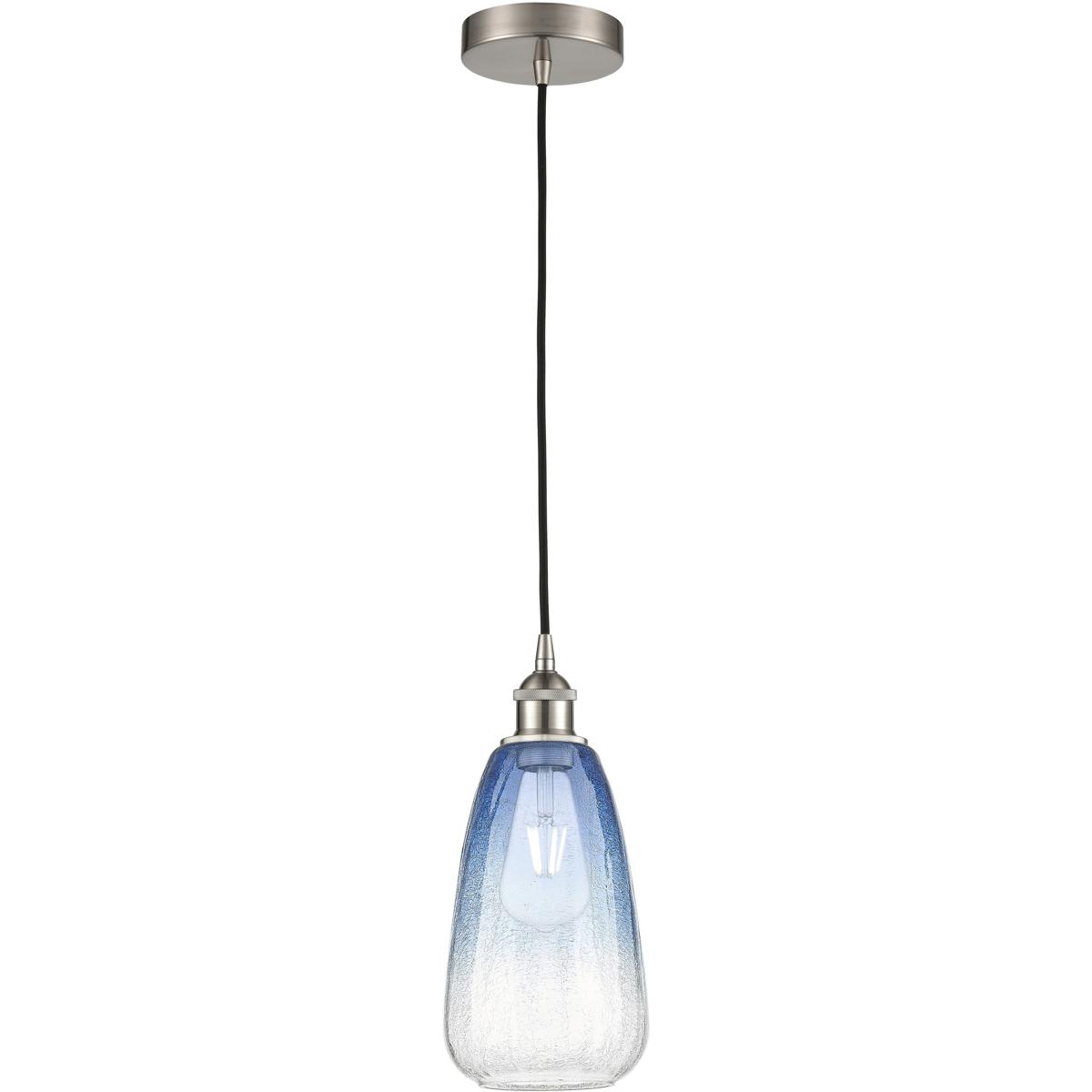Innovations Lighting 616-1P-SN-G480-6SB Edison Brookhaven Almond 1 Light 6 inch Brushed Satin Nickel Mini Pendant Ceiling Light in Sapphire Blue Glass