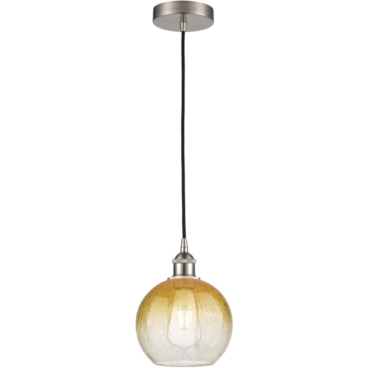 Innovations Lighting 616-1P-SN-G483-8AM Edison Brookhaven Globe 1 Light 7.88 inch Brushed Satin Nickel Mini Pendant Ceiling Light in Amber Glass