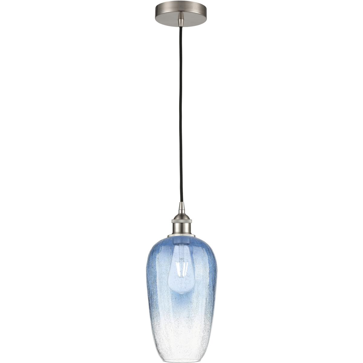 Innovations Lighting 616-1P-SN-G484-7SB Edison Brookhaven Flute 1 Light 7 inch Brushed Satin Nickel Mini Pendant Ceiling Light in Sapphire Blue Glass