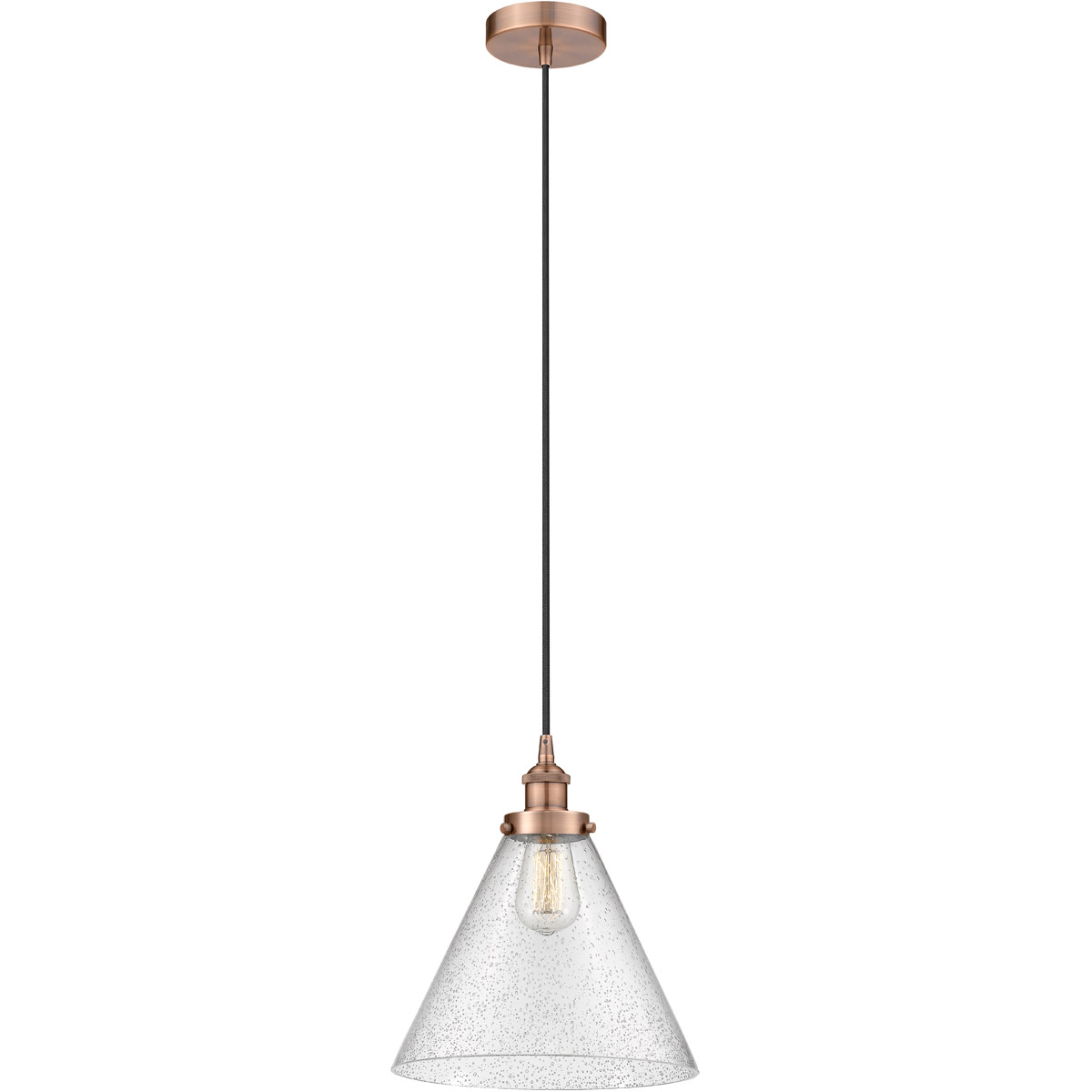 Innovations Lighting 616-1PH-AC-G44-L-LED Edison Cone LED 12 inch Antique Copper Mini Pendant Ceiling Light in Seedy Glass