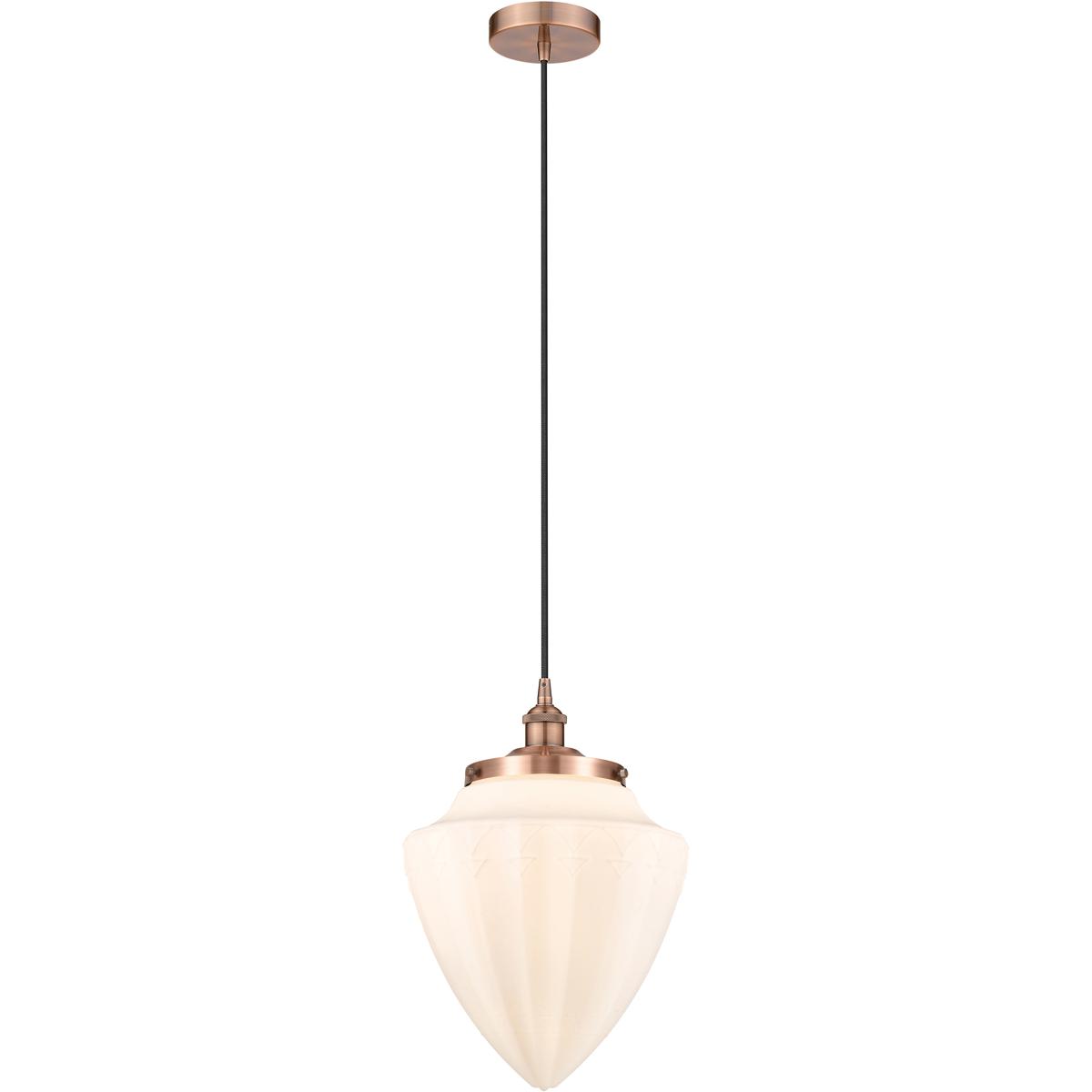 Innovations Lighting 616-1PH-AC-G661-12 Bullet 1 Light 12 inch Antique Copper Mini Pendant Ceiling Light in Matte White Glass