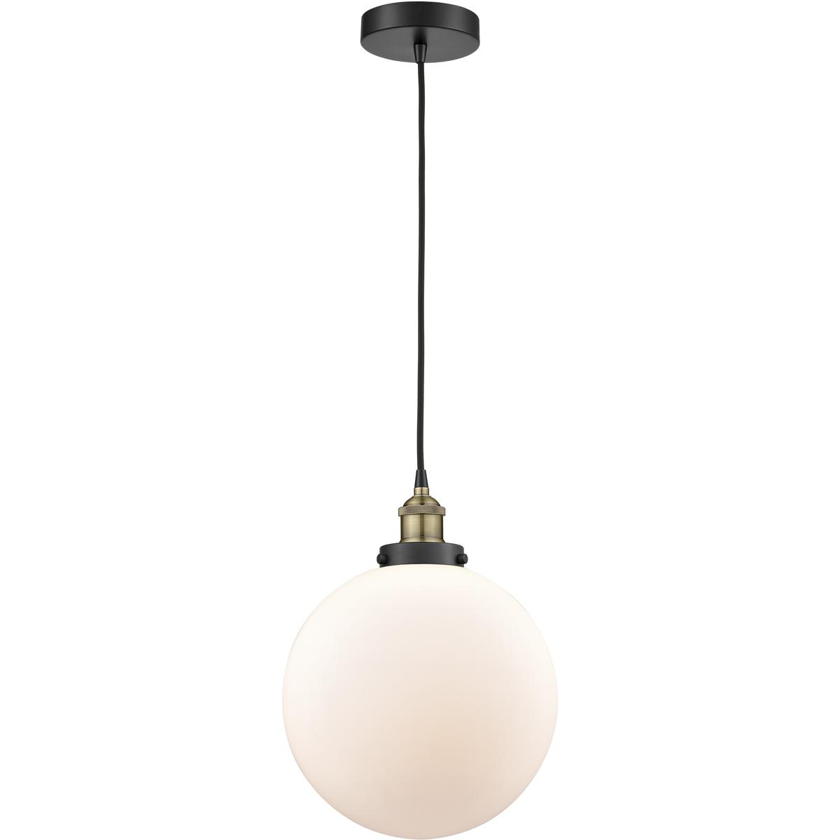Innovations Lighting 616-1PH-BAB-G201-12 Beacon 1 Light 12 inch Black Antique Brass Mini Pendant Ceiling Light in Matte White Glass