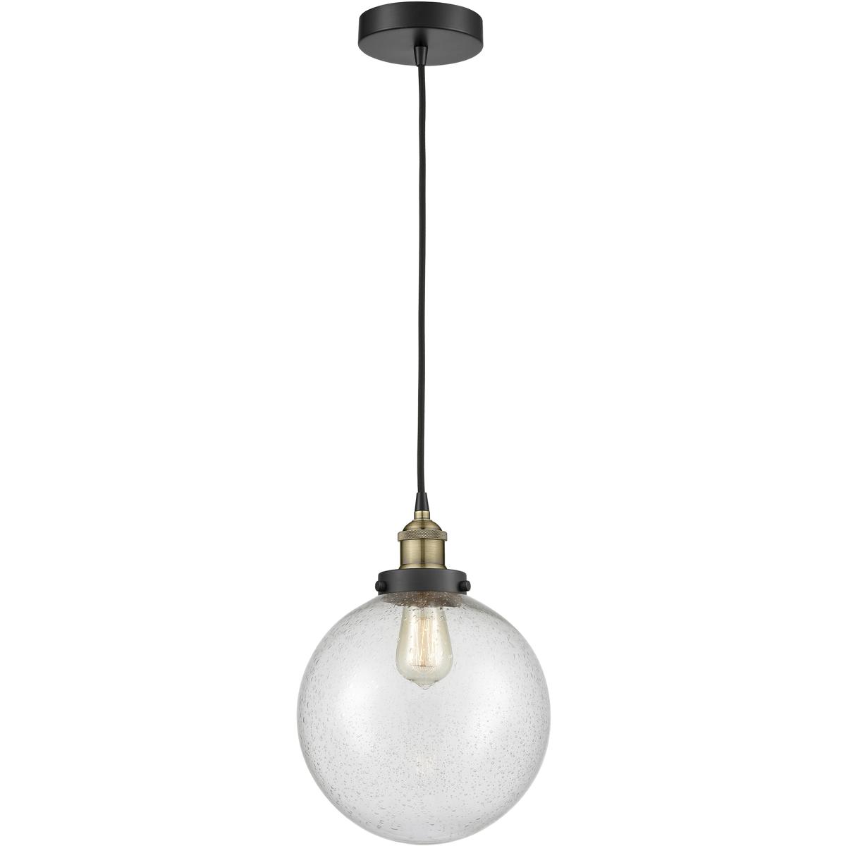 Innovations Lighting 616-1PH-BAB-G204-10 Beacon 1 Light 10 inch Black Antique Brass Mini Pendant Ceiling Light in Seedy Glass