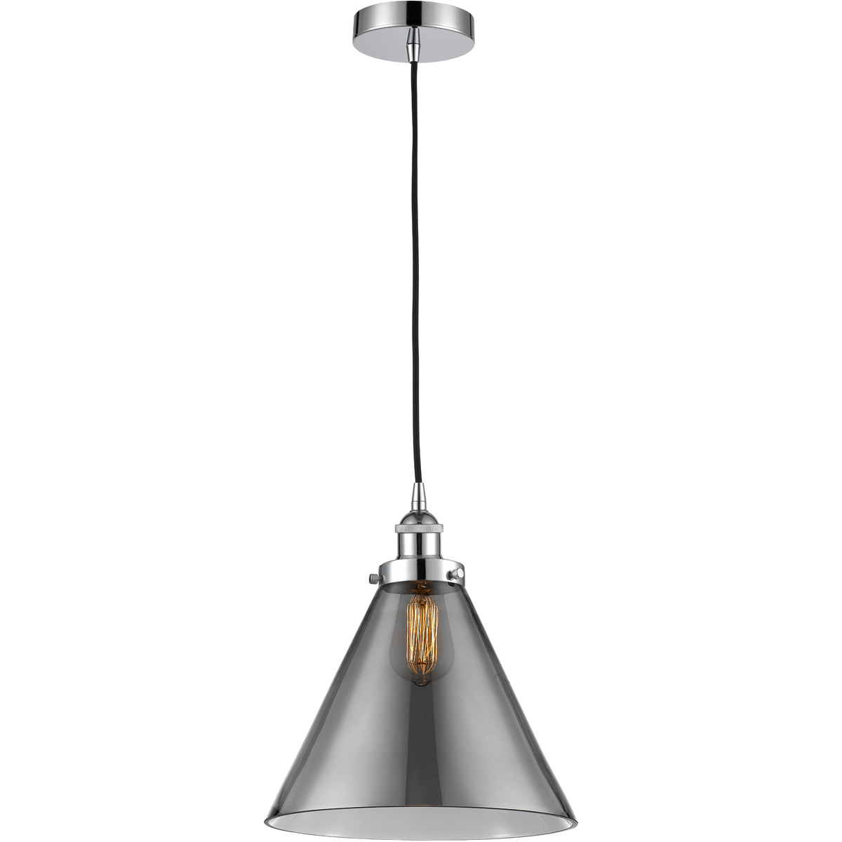 Innovations Lighting 616-1PH-PC-G43-L Edison Cone 1 Light 12 inch Polished Chrome Mini Pendant Ceiling Light in Light Smoke Glass