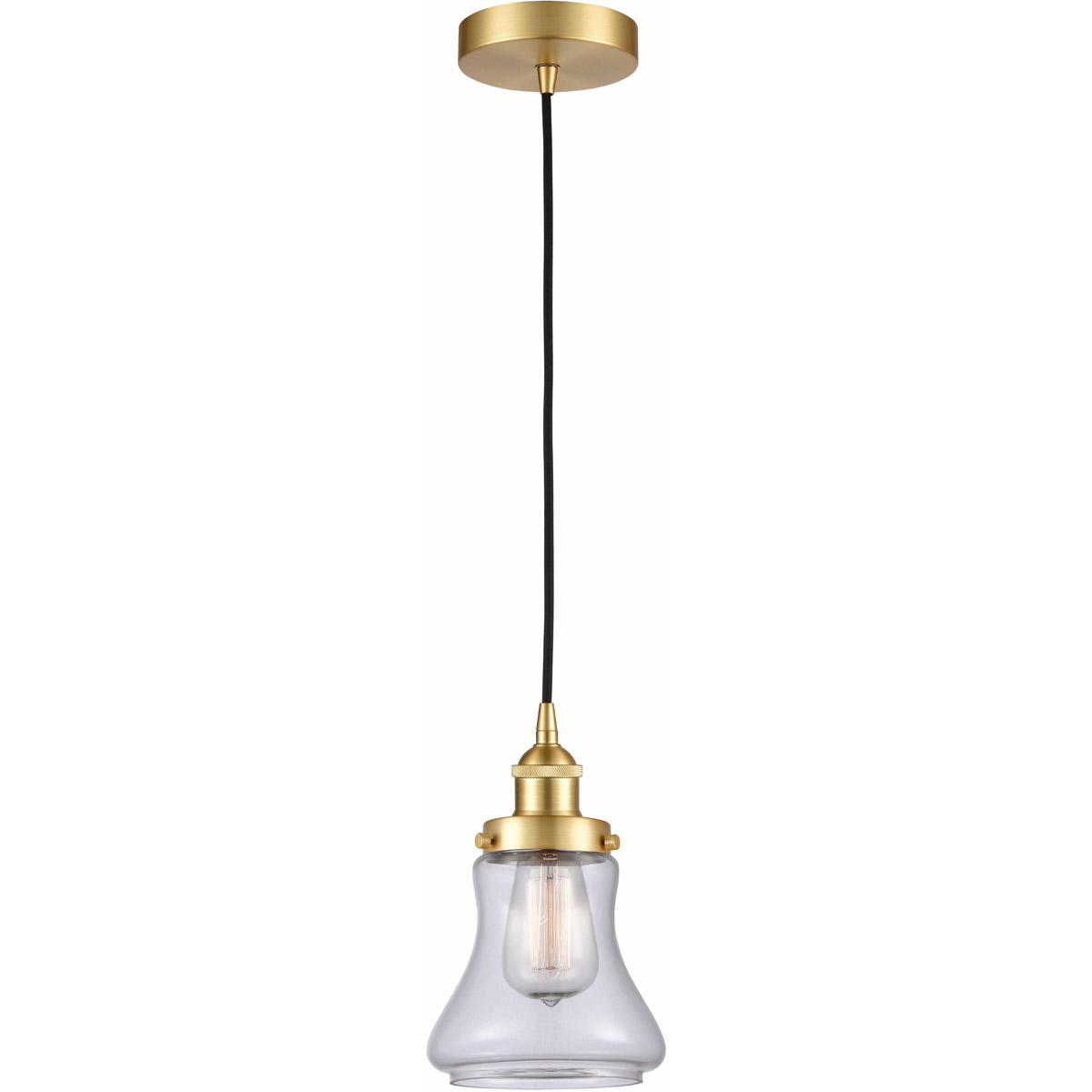 Innovations Lighting 616-1PH-SG-G192-LED Edison Bellmont LED 6.25 inch Satin Gold Mini Pendant Ceiling Light in Clear Glass