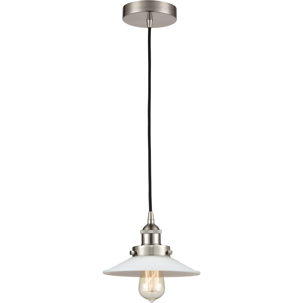 Innovations Lighting 616-1PH-SN-G1-LED Edison Halophane LED 9 inch Brushed Satin Nickel Mini Pendant Ceiling Light