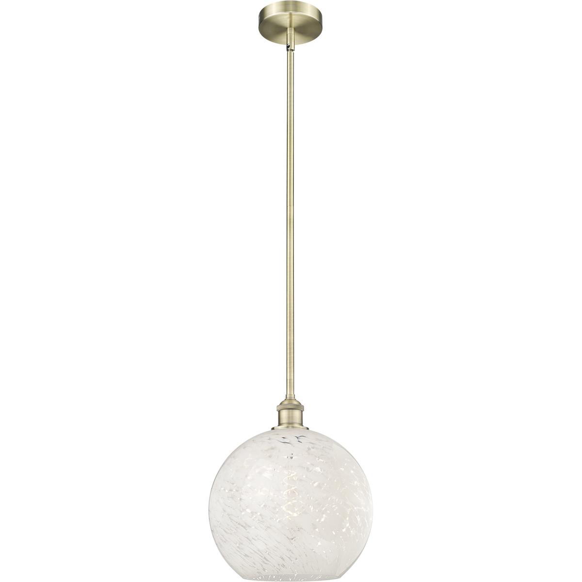 Innovations Lighting 616-1S-AB-G1216-12WM Edison White Mouchette 1 Light 12 inch Antique Brass Stem Hung Pendant Ceiling Light