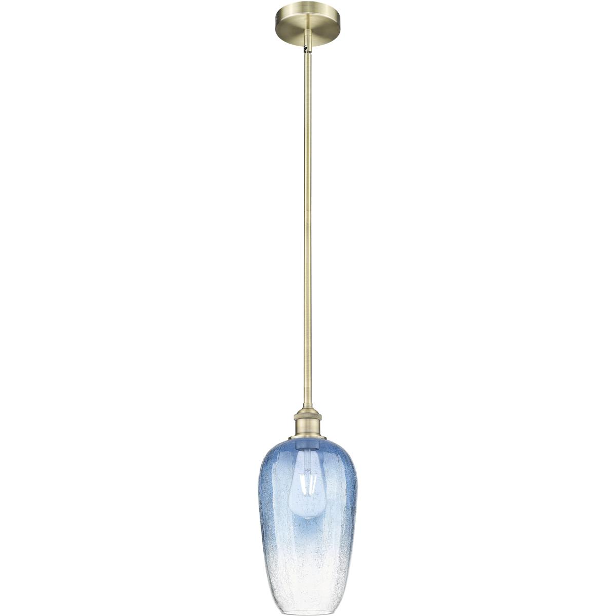 Innovations Lighting 616-1S-AB-G484-7SB Edison Brookhaven Flute 1 Light 7 inch Antique Brass Mini Pendant Ceiling Light in Sapphire Blue Glass