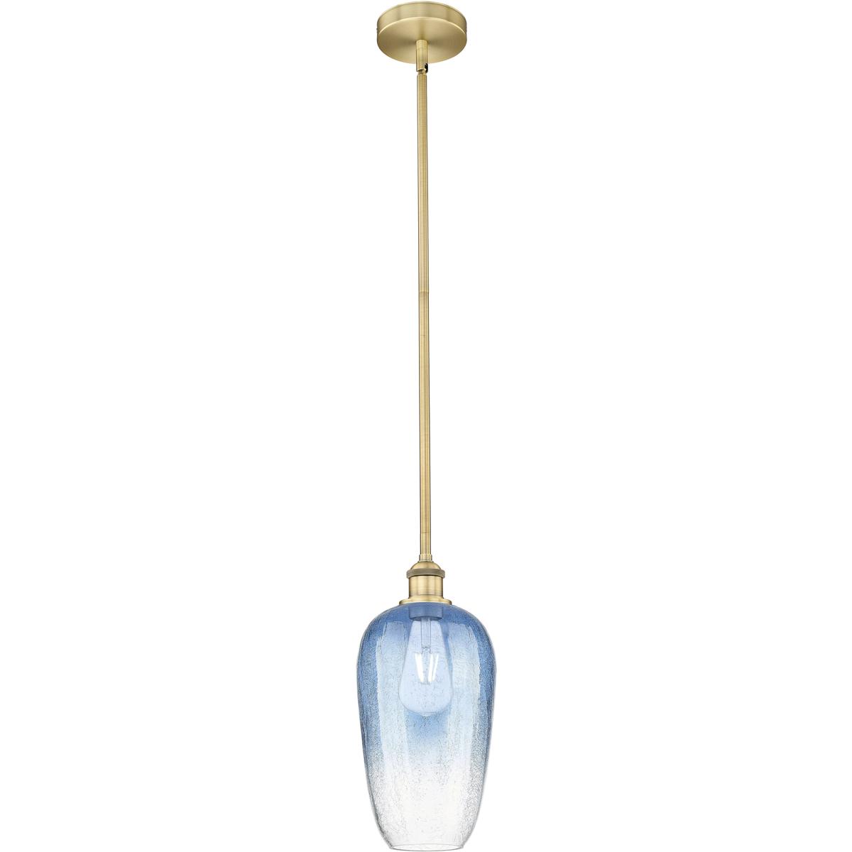Innovations Lighting 616-1S-BB-G484-7SB Edison Brookhaven Flute 1 Light 7 inch Brushed Brass Mini Pendant Ceiling Light in Sapphire Blue Glass