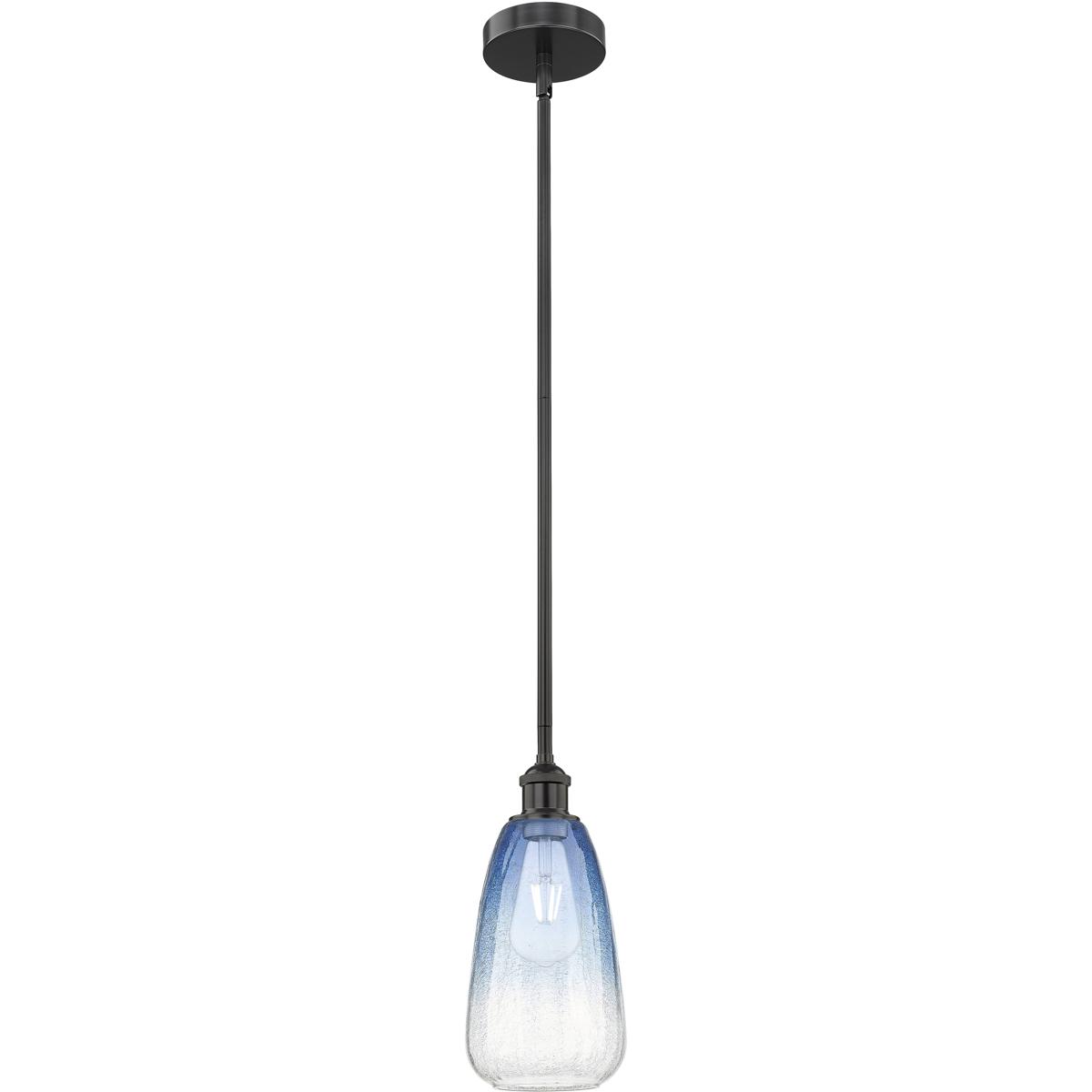 Innovations Lighting 616-1S-BK-G480-6SB Edison Brookhaven Almond 1 Light 6 inch Matte Black Mini Pendant Ceiling Light in Sapphire Blue Glass