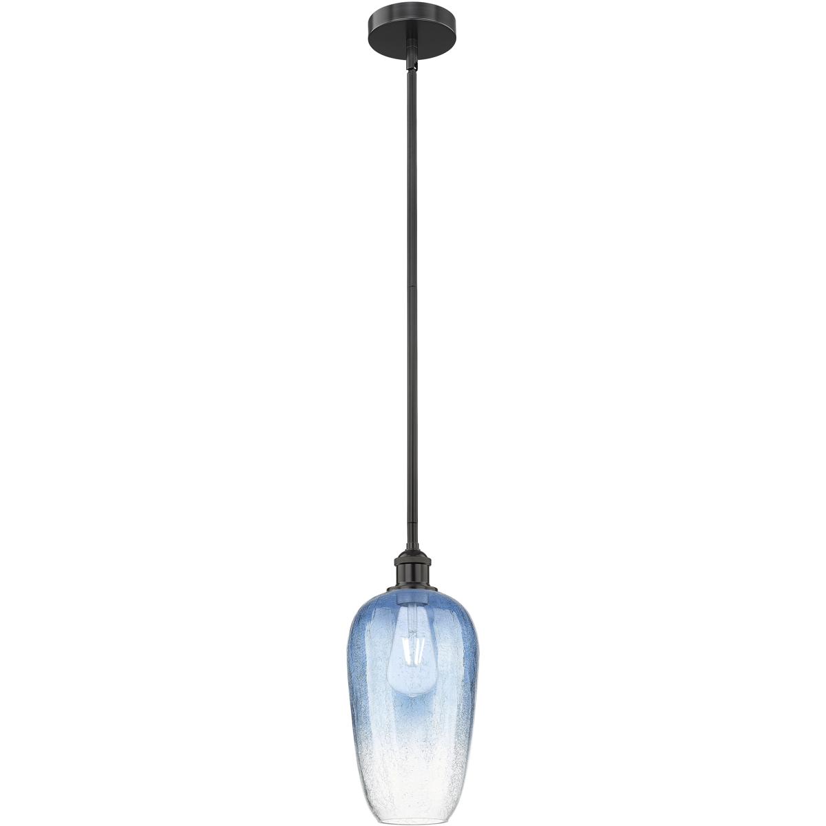 Innovations Lighting 616-1S-BK-G484-7SB Edison Brookhaven Flute 1 Light 7 inch Matte Black Mini Pendant Ceiling Light in Sapphire Blue Glass