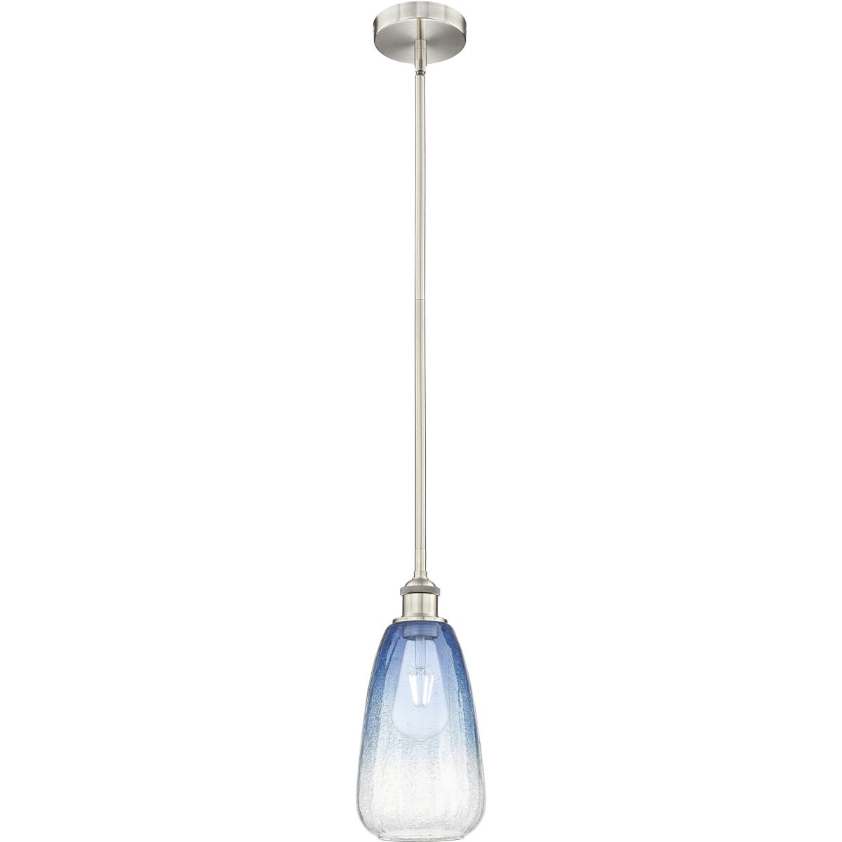 Innovations Lighting 616-1S-SN-G480-6SB Edison Brookhaven Almond 1 Light 6 inch Brushed Satin Nickel Mini Pendant Ceiling Light in Sapphire Blue Glass