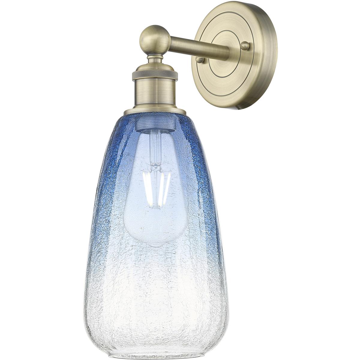 Innovations Lighting 616-1W-AB-G480-6SB Edison Brookhaven Almond Armed Sconce Wall Light in Antique Brass, Sapphire Blue Glass