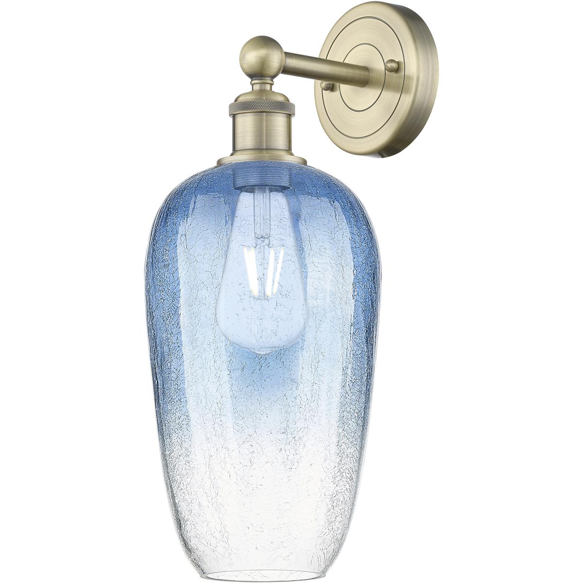 Innovations Lighting 616-1W-AB-G484-7SB Edison Brookhaven Flute Armed Sconce Wall Light in Antique Brass, Sapphire Blue Glass