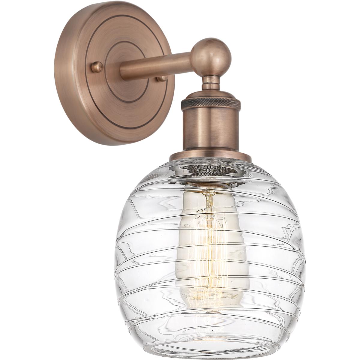 Innovations Lighting 616-1W-AC-G1013 Belfast Sconce Wall Light in Antique Copper, Deco Swirl