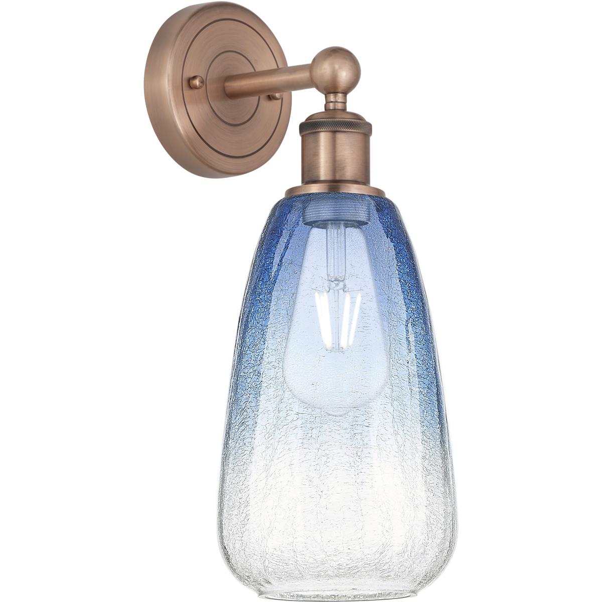 Innovations Lighting 616-1W-AC-G480-6SB Edison Brookhaven Almond Armed Sconce Wall Light in Antique Copper, Sapphire Blue Glass