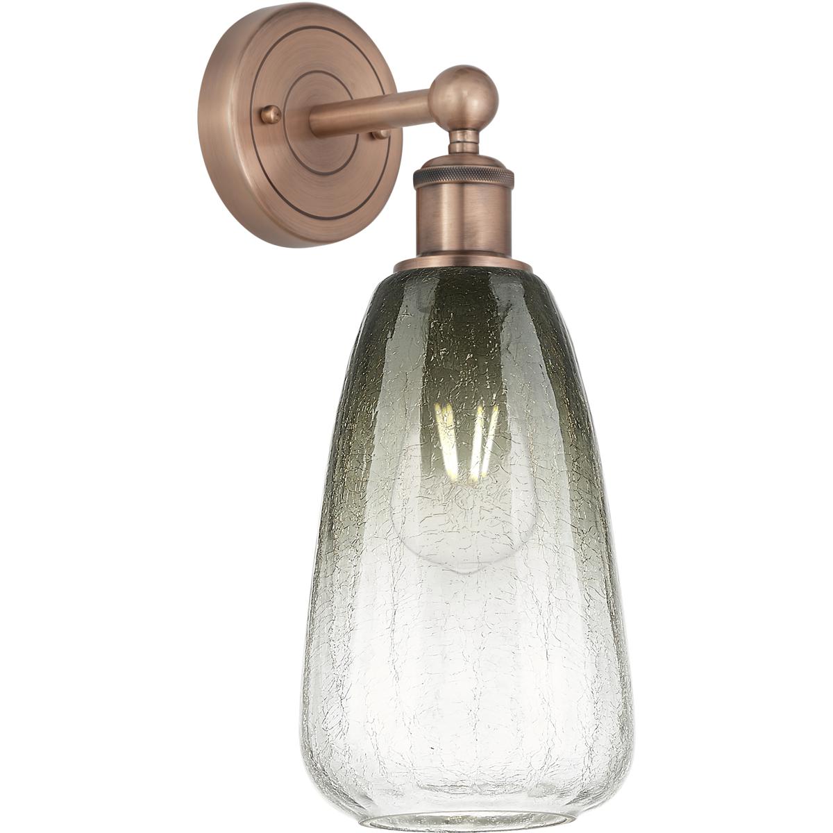 Innovations Lighting 616-1W-AC-G480-6SL Edison Brookhaven Almond Armed Sconce Wall Light in Antique Copper, Slate Glass