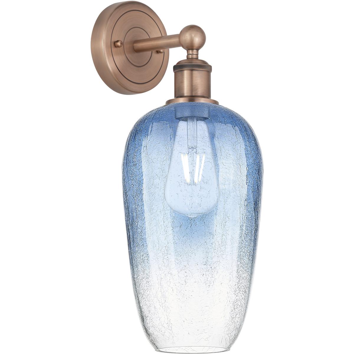 Innovations Lighting 616-1W-AC-G484-7SB Edison Brookhaven Flute Armed Sconce Wall Light in Antique Copper, Sapphire Blue Glass