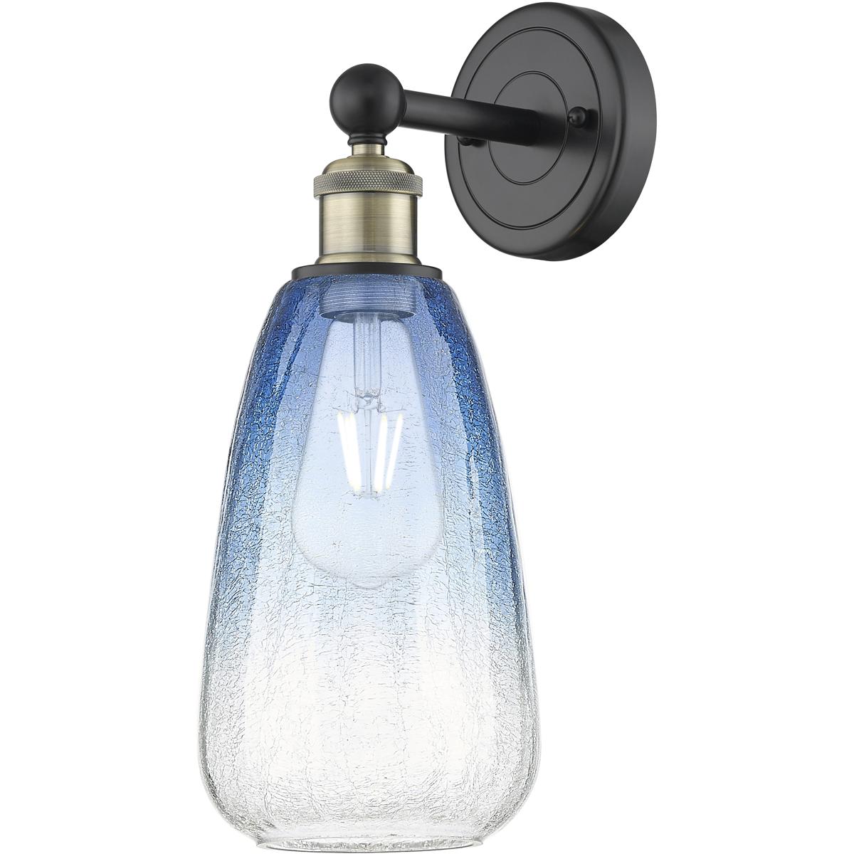 Innovations Lighting 616-1W-BAB-G480-6SB Edison Brookhaven Almond Armed Sconce Wall Light in Black Antique Brass, Sapphire Blue Glass