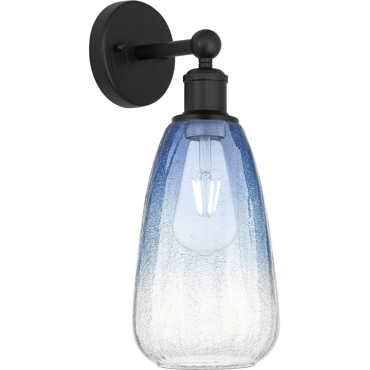 Innovations Lighting 616-1W-BK-G480-6SB Edison Brookhaven Almond Armed Sconce Wall Light in Matte Black, Sapphire Blue Glass