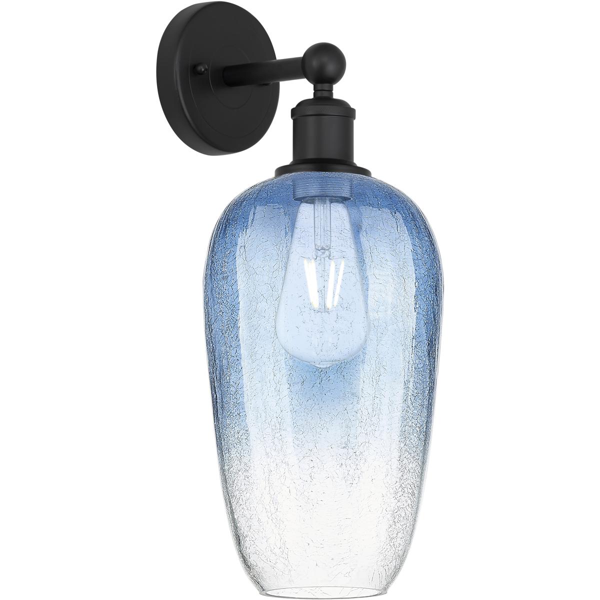 Innovations Lighting 616-1W-BK-G484-7SB Edison Brookhaven Flute Armed Sconce Wall Light in Matte Black, Sapphire Blue Glass
