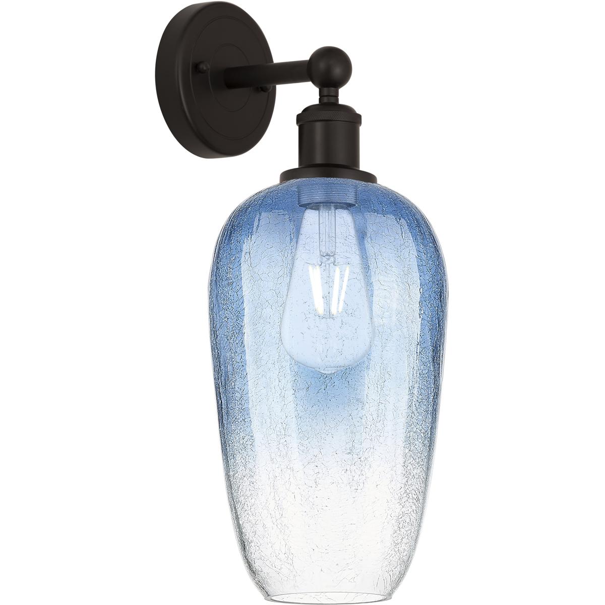 Innovations Lighting 616-1W-OB-G484-7SB Edison Brookhaven Flute Armed Sconce Wall Light in Oil Rubbed Bronze, Sapphire Blue Glass